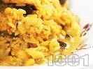 Рецепта Ризото с бял ориз, пилешко месо, куркума, шафран, кедрови ядки и гъби печурки